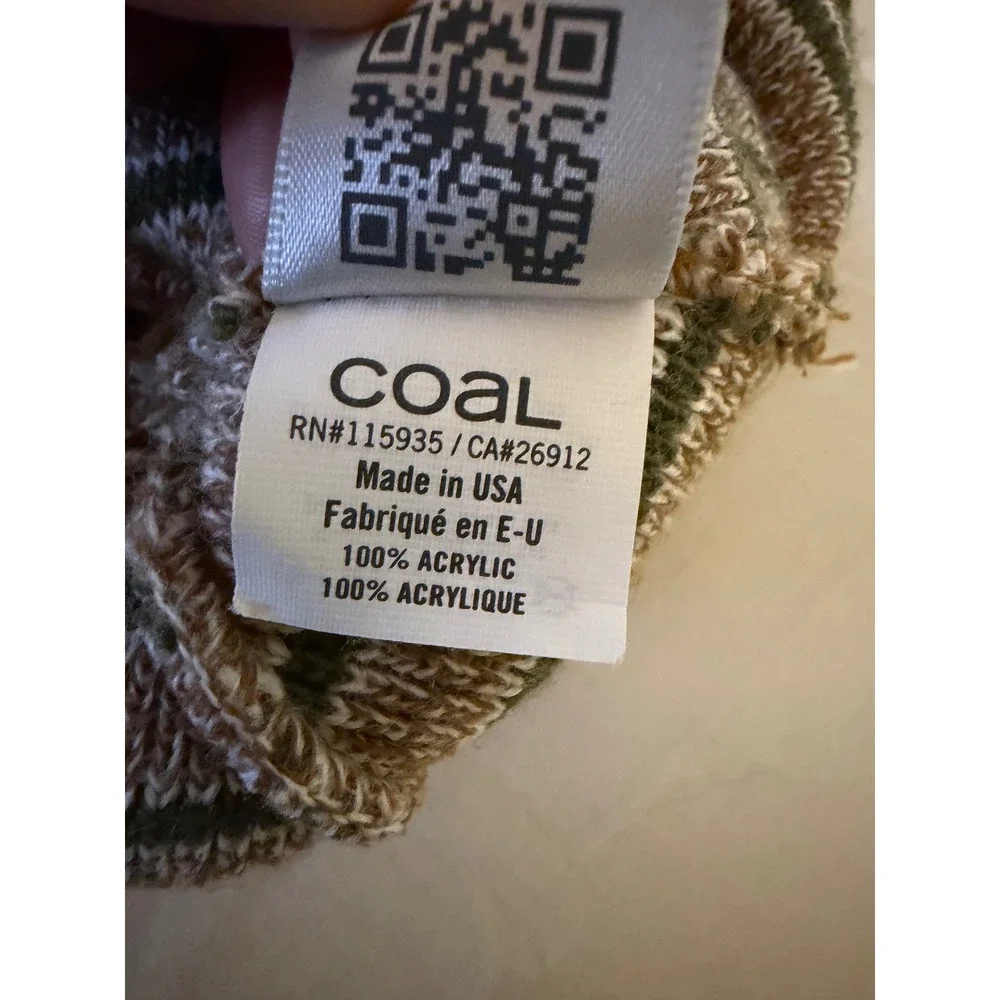Coal Beanie Hat Unisex OS Brown Green Striped Knit Made in USA